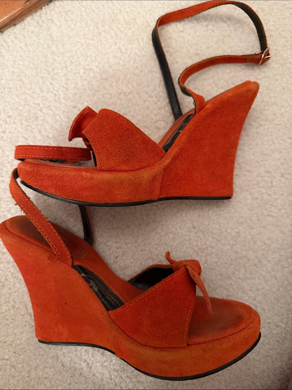 Women's Orange Suede Wedge Sandals - Stylish Ankle Strap